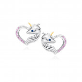 Cercei argint Unicorn si inima cu pietre roz DiAmanti Z1728EGR_ROBL-DIA